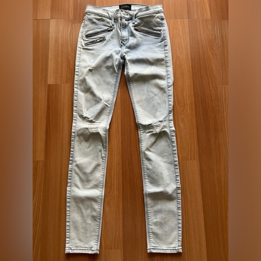 Black Orchid Distressed Skinny Jeans Zipper Pockets Moto Style Size 26